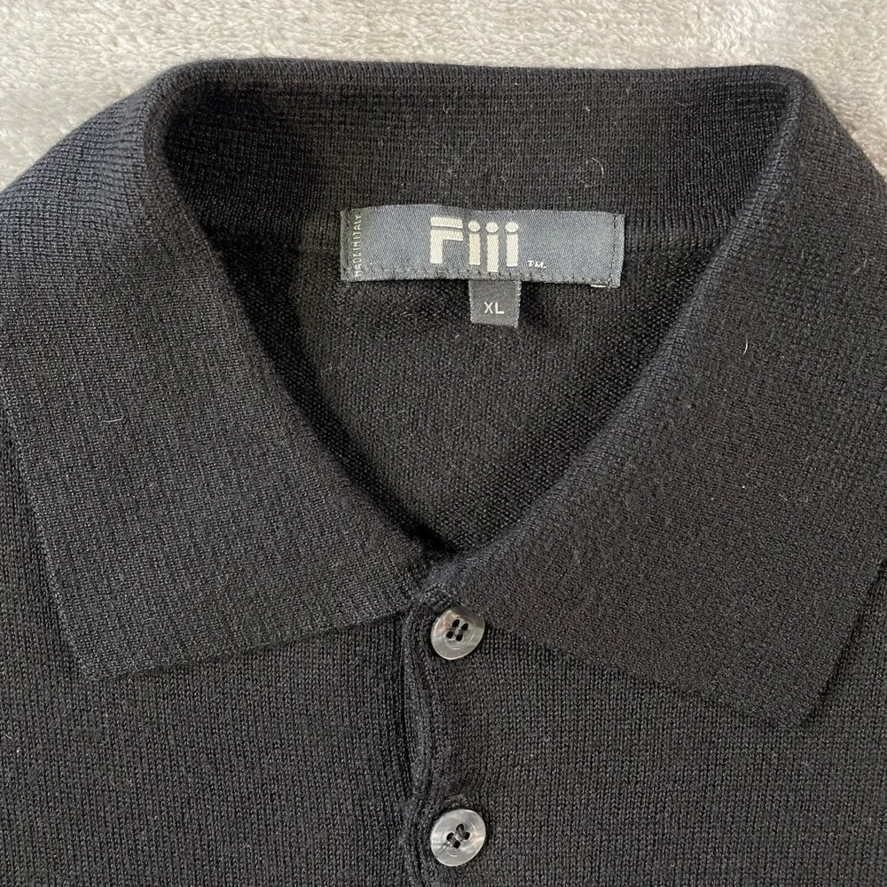 Fiji Sweater Polo Mens XL Black Long Sleeve Italy Knit Collared Office Preppy - Picture 2 of 9
